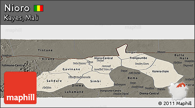 Shaded Relief Panoramic Map of Nioro, darken