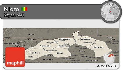 Shaded Relief Panoramic Map of Nioro, darken