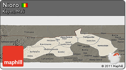 Shaded Relief Panoramic Map of Nioro, darken