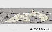 Shaded Relief Panoramic Map of Nioro, darken, semi-desaturated