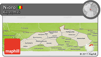 Shaded Relief Panoramic Map of Nioro, physical outside