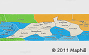 Shaded Relief Panoramic Map of Nioro, political shades outside
