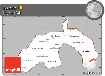 Gray Simple Map of Nioro, cropped outside