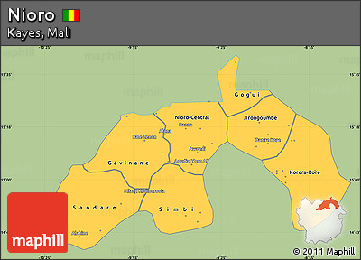 Savanna Style Simple Map of Nioro, single color outside