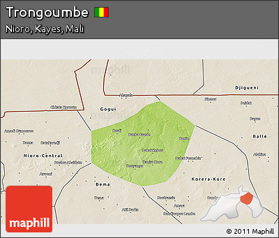 Physical 3D Map of Trongoumbe, shaded relief outside