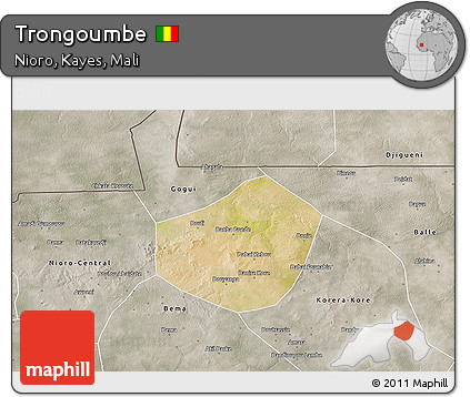 Satellite 3D Map of Trongoumbe, semi-desaturated