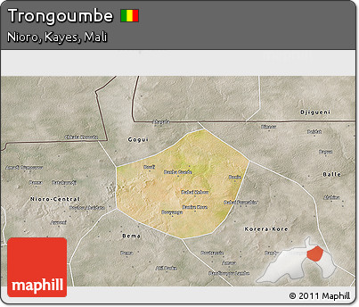 Satellite 3D Map of Trongoumbe, semi-desaturated