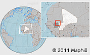 Gray Location Map of Trongoumbe, highlighted country, highlighted grandparent region, within the entire country, hill shading