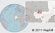 Gray Location Map of Trongoumbe, highlighted country, highlighted parent region, hill shading