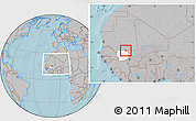Gray Location Map of Trongoumbe, highlighted grandparent region, within the entire country, hill shading