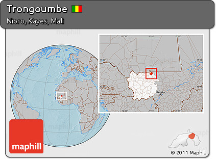 Gray Location Map of Trongoumbe, highlighted grandparent region, hill shading
