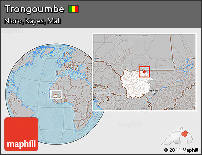 Gray Location Map of Trongoumbe, highlighted grandparent region, hill shading