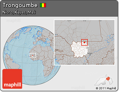 Gray Location Map of Trongoumbe, highlighted grandparent region, hill shading