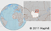 Gray Location Map of Trongoumbe, highlighted parent region, highlighted grandparent region, hill shading