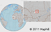 Gray Location Map of Trongoumbe, highlighted parent region, hill shading