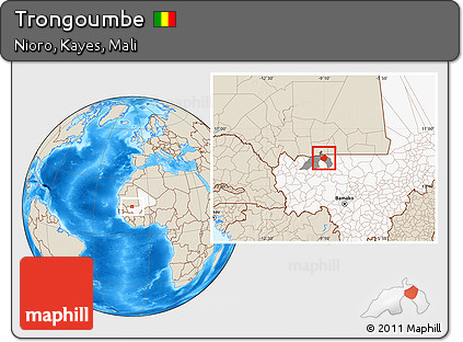 Shaded Relief Location Map of Trongoumbe, highlighted country, highlighted parent region