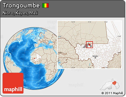 Shaded Relief Location Map of Trongoumbe, highlighted country, highlighted parent region