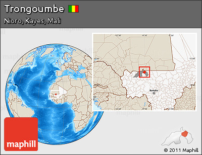 Shaded Relief Location Map of Trongoumbe, highlighted country, highlighted parent region