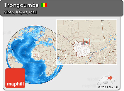 Shaded Relief Location Map of Trongoumbe, highlighted parent region, highlighted grandparent region