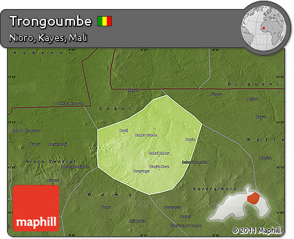 Physical Map of Trongoumbe, darken