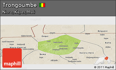 Physical Panoramic Map of Trongoumbe, shaded relief outside