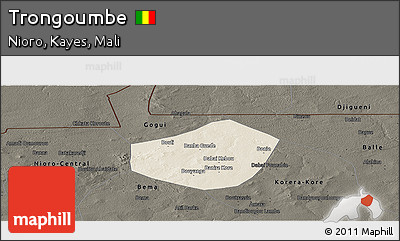 Shaded Relief Panoramic Map of Trongoumbe, darken