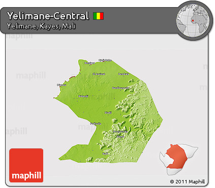 Physical 3D Map of Yelimane-Central, cropped outside