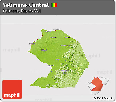 Physical 3D Map of Yelimane-Central, cropped outside