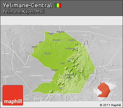 Physical 3D Map of Yelimane-Central, lighten, desaturated