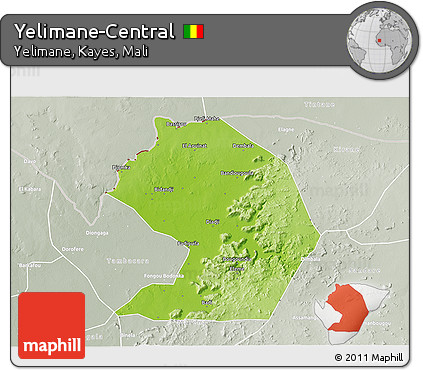 Physical 3D Map of Yelimane-Central, lighten, semi-desaturated