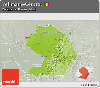 Physical 3D Map of Yelimane-Central, lighten, semi-desaturated
