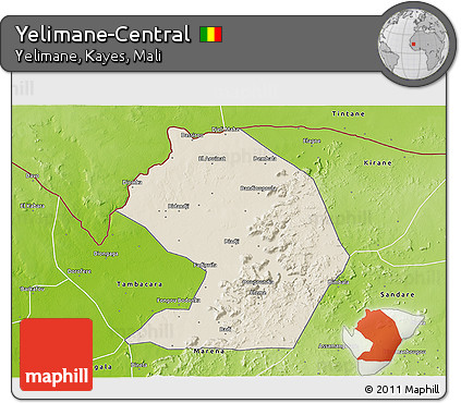 Shaded Relief 3D Map of Yelimane-Central, physical outside