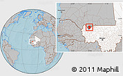 Gray Location Map of Yelimane-Central, highlighted country, highlighted parent region, hill shading