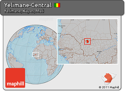 Gray Location Map of Yelimane-Central, hill shading