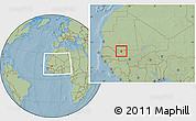 Savanna Style Location Map of Yelimane-Central, within the entire country, hill shading