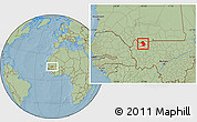 Savanna Style Location Map of Yelimane-Central, highlighted parent region, hill shading