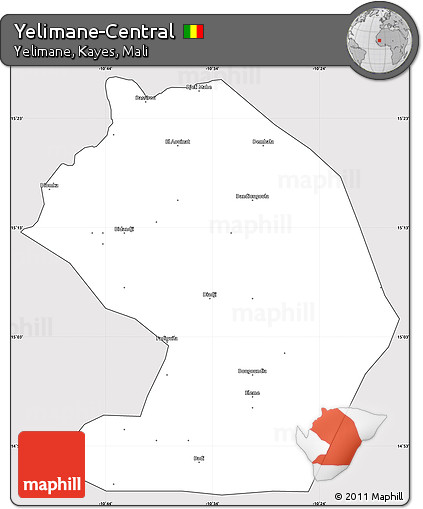 Silver Style Simple Map of Yelimane-Central, cropped outside