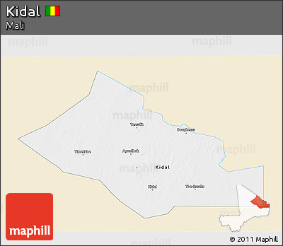 Classic Style 3D Map of Kidal, single color outside