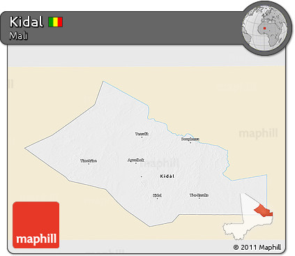 Classic Style 3D Map of Kidal, single color outside
