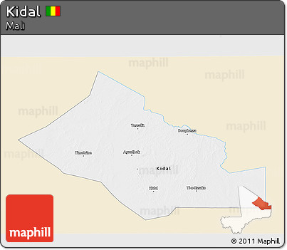 Classic Style 3D Map of Kidal, single color outside