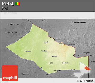 Physical 3D Map of Kidal, darken, desaturated