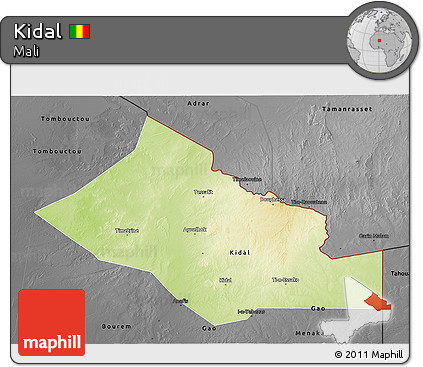Physical 3D Map of Kidal, darken, desaturated