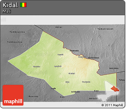 Physical 3D Map of Kidal, darken, desaturated
