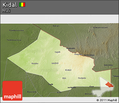 Physical 3D Map of Kidal, darken