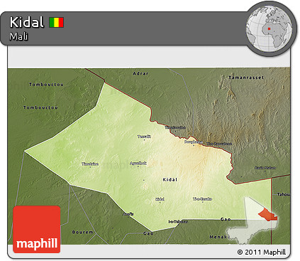 Physical 3D Map of Kidal, darken
