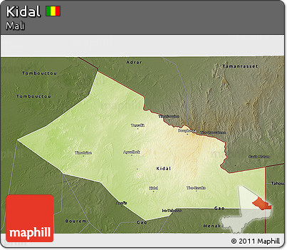 Physical 3D Map of Kidal, darken