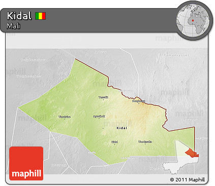 Physical 3D Map of Kidal, lighten, desaturated