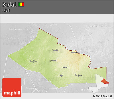 Physical 3D Map of Kidal, lighten, desaturated