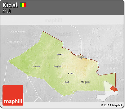 Physical 3D Map of Kidal, lighten, desaturated