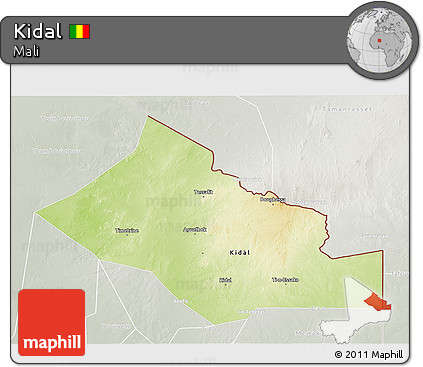 Physical 3D Map of Kidal, lighten, semi-desaturated